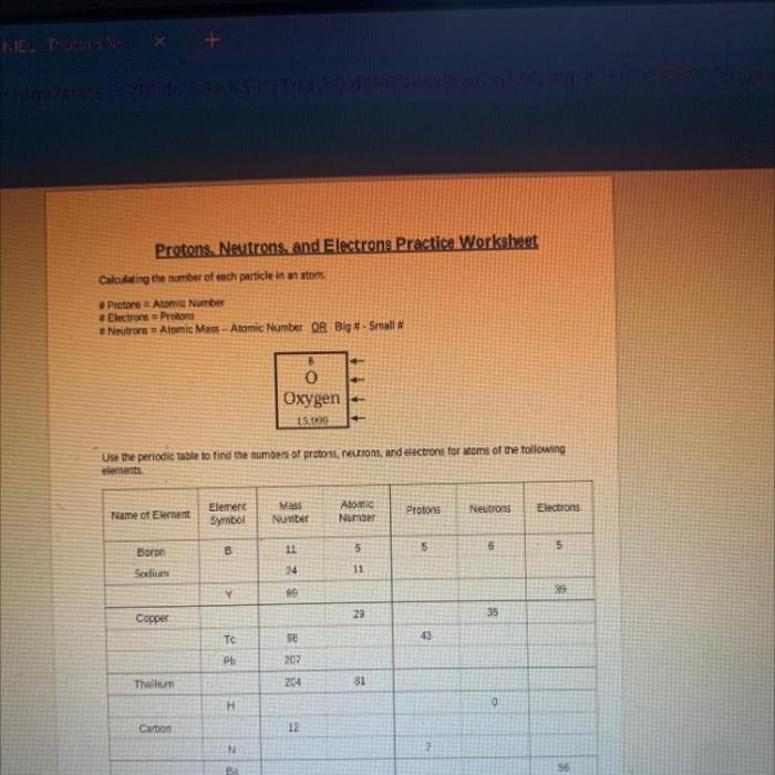 Protons neutrons and electrons practice worksheet with answers