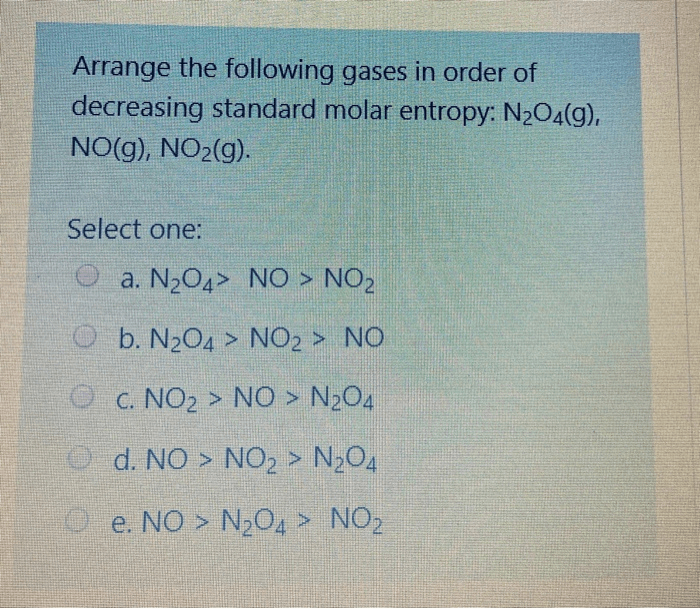 Put the following in order of increasing standard molar entropy.