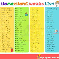 Homophones list english common homophone words word lessons weight who were